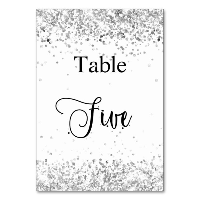 Tarjeta De Mesa Cuadro de caligrafía de purpurina blanco plateado  (Anverso)