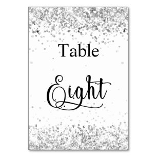 Tarjeta De Mesa Cuadro de caligrafía de purpurina blanco plateado 