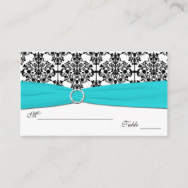 Tarjeta De Mesa Cuadros Aqua, White y Black Damask