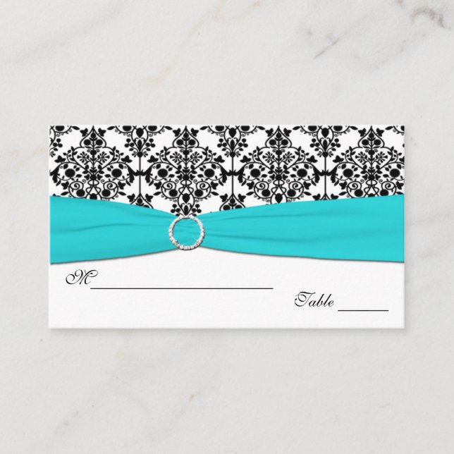 Tarjeta De Mesa Cuadros Aqua, White y Black Damask (Anverso)