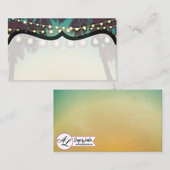 Tarjeta De Mesa Cuadros Blanche Place Cards Beach Sunset Palm Tree (Anverso / Reverso)