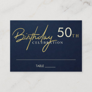 TARJETA DE MESA CUALQUIER EDAD TIPOGRAFÍA DE ORO NAVY SIMPLE CUMPL