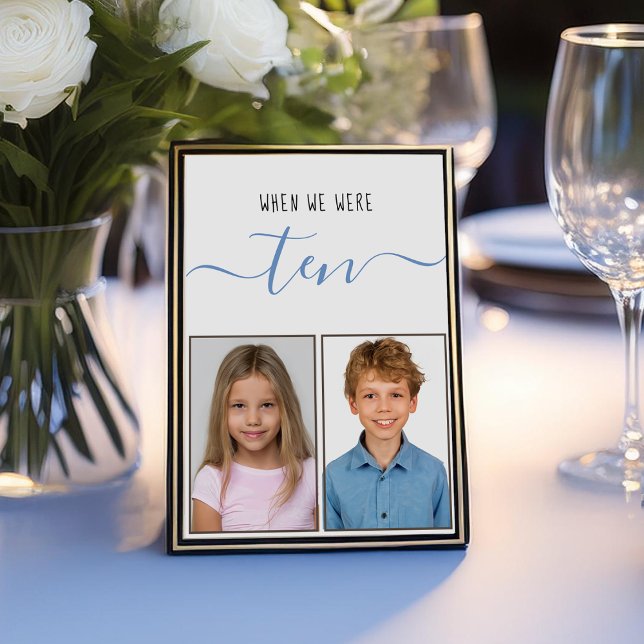 Tarjeta De Mesa Cuando éramos diez niños Fotos Escritura azul Boda (Subido por el creador)