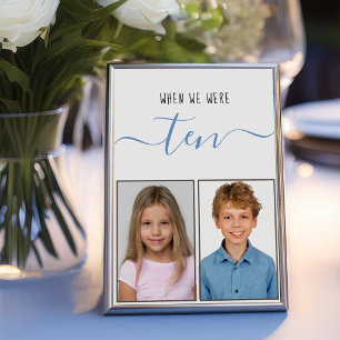 Tarjeta De Mesa Cuando éramos diez niños Fotos Escritura azul Boda
