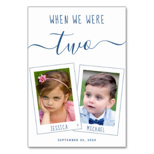Tarjeta De Mesa Cuando éramos niños fotos y nombres boda azul