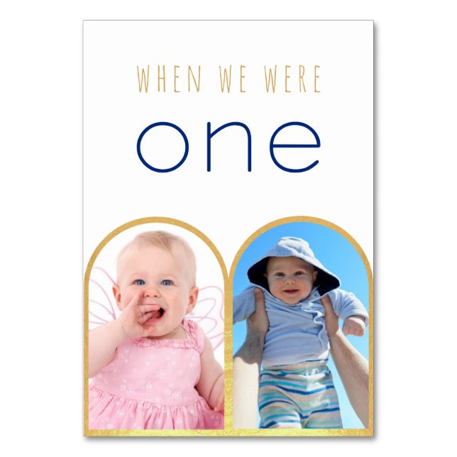 Tarjeta De Mesa Cuando éramos un Boda moderno del Arco de Oro foto (Reverso)