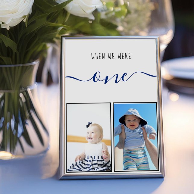 Tarjeta De Mesa Cuando Éramos Uno Bodas Con Letra Azul Moderna (Subido por el creador)