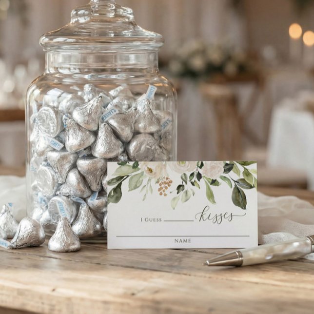 Tarjeta De Mesa Cuantos besos de juego de ducha de novia adivinan  (How many kisses printed bridal shower candy guess game cards - guess the number.)