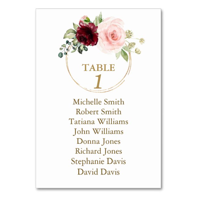 Tarjeta De Mesa Cubierta acuarela Burgundy Floral Baptism (Anverso)