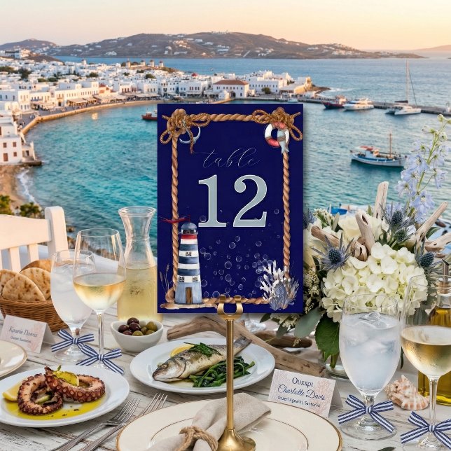 Tarjeta De Mesa Cuerda Azul Marítimo Marina y Faro (Subido por el creador)