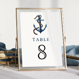 Tarjeta De Mesa Cuerda de ancla azul marino rústica boda náutica