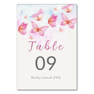 Tarjeta De Mesa Cumpleaños 1º Elegante Mariposa Acuarela Niña