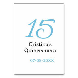 Tarjeta De Mesa cumpleaños 15 de quinceañera azul negro letra negr