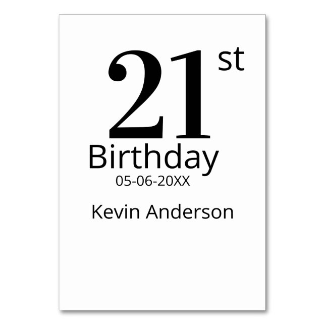 Tarjeta De Mesa cumpleaños 21 negrita nombre fecha simple hombre c (Anverso)