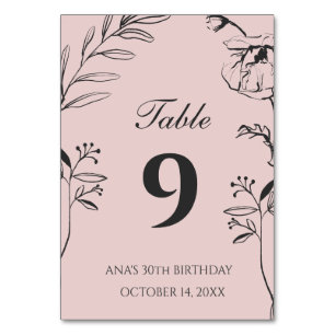 Tarjeta De Mesa Cumpleaños 30 Minimalista con Floral de Rosa y Car