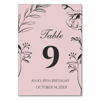 Tarjeta De Mesa Cumpleaños 30 Minimalista con Floral de Rosa y Car