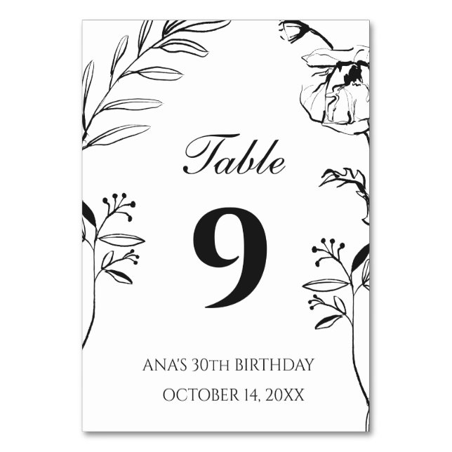 Tarjeta De Mesa Cumpleaños 30 Minimalista Floral (Anverso)