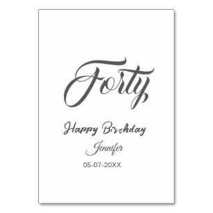 Tarjeta De Mesa cumpleaños 40 letra cuarenta nombre fecha año gris