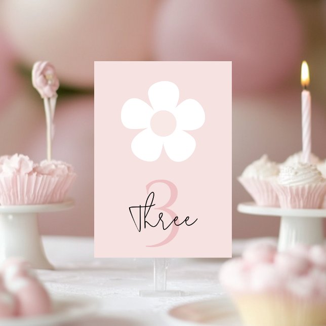 Tarjeta De Mesa Cumpleaños de Daisy Rosa - Elegante Fiesta floral (Subido por el creador)