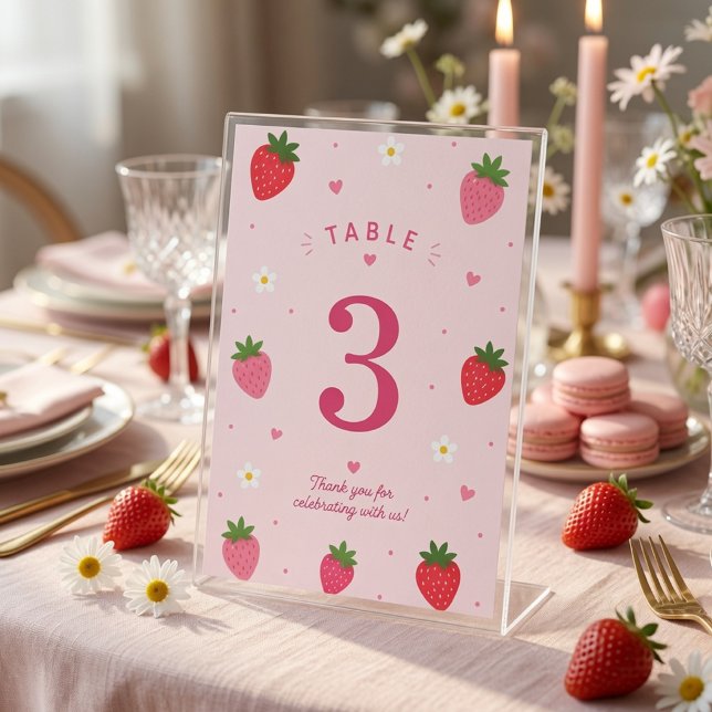 Tarjeta De Mesa Cumpleaños de Fresa Rosa Dulce de Frutas (Subido por el creador)