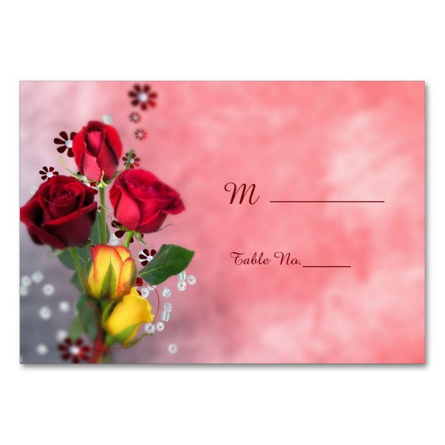 Tarjeta De Mesa Cumpleaños de rosas rojas y amarillas chic (Anverso)