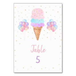 Tarjeta De Mesa Cumpleaños Rosa Dorado Helado de Arcoíris