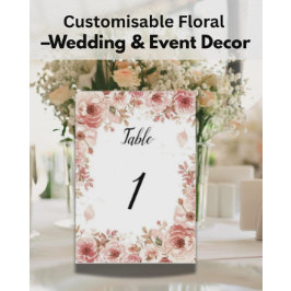 Tarjeta De Mesa Customisable Floral Wedding Pink Roses Table Numbe