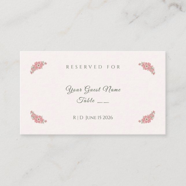 Tarjeta De Mesa Customized Name Blush Floral Garden Wedding Table (Anverso)