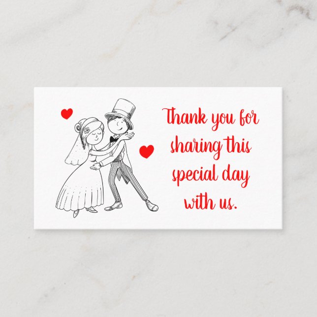 Tarjeta De Mesa Cute Bride Groom Personalizado Red Boda Gracias (Anverso)