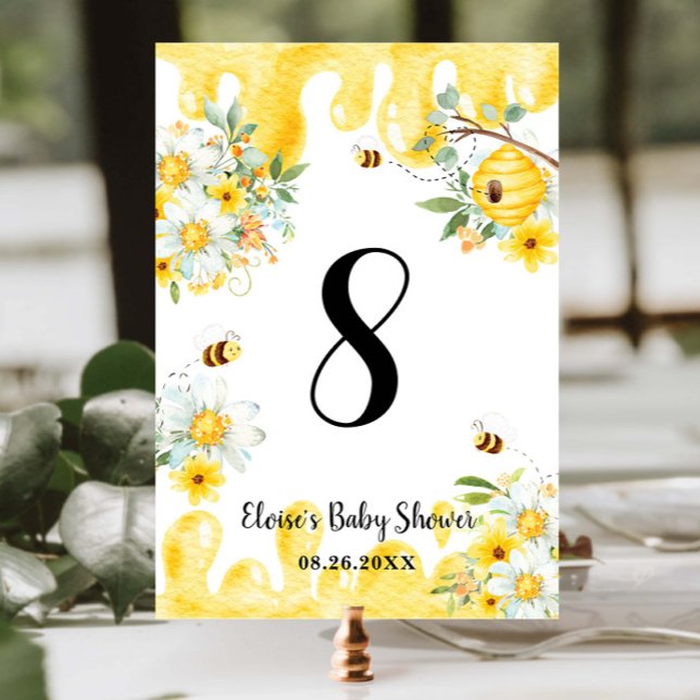 Tarjeta De Mesa Cute Honey Bees Yellow Floral Birday Baby Shower (Subido por el creador)