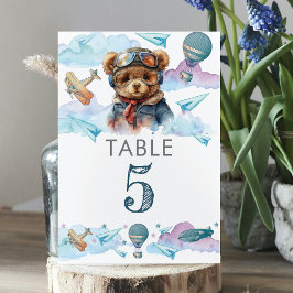 Tarjeta De Mesa Cute Pilot Teddy Bear Cumpleaños o Baby Shower