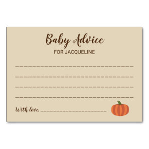 Tarjeta De Mesa Cute Pumpkin Autumn Rustic Baby Shower Advance Car