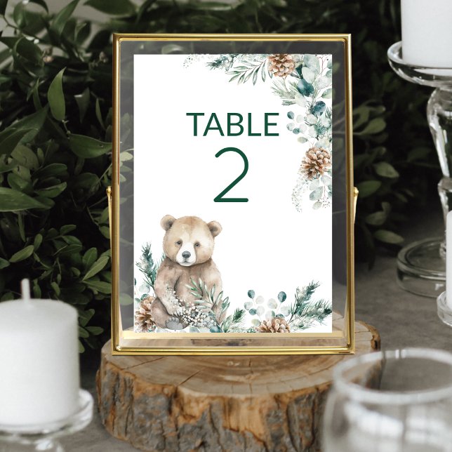 Tarjeta De Mesa Cute Rustic Woodland Bear Baby Shower (This cute baby shower table number is perfect for a rustic woodland animal theme)