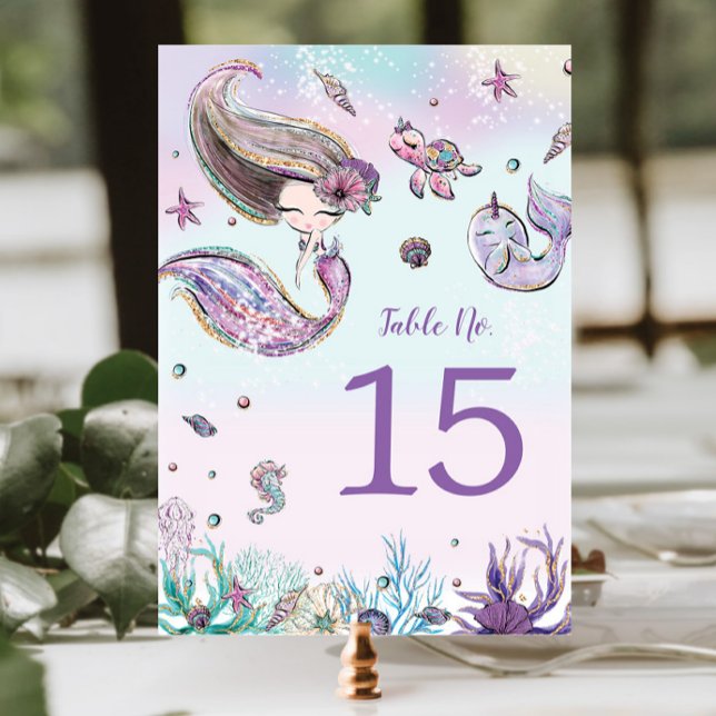 Tarjeta De Mesa Cute sirena bajo el mar Cumpleaños Baby Shower (Subido por el creador)