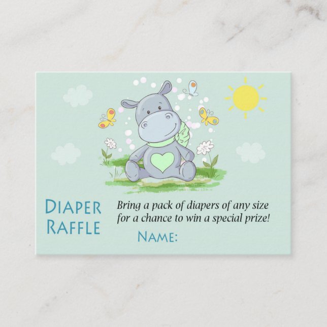 Tarjeta De Mesa Cuto azul Hippo Diaper Raffle Tickets (Anverso)