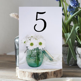 Tarjeta De Mesa Daisies blancos en Boda de la vesícula de Jar Azul