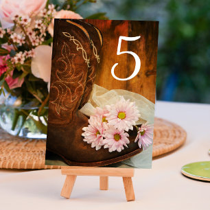 Tarjeta De Mesa Daisies rosados Cowboy Boots País Boda occidental