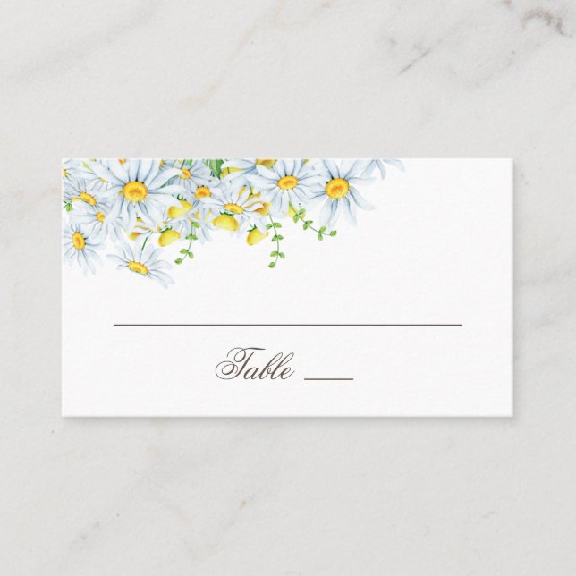 Tarjeta De Mesa Daisy. Flores de campo. Boda floral acuarela (Anverso)