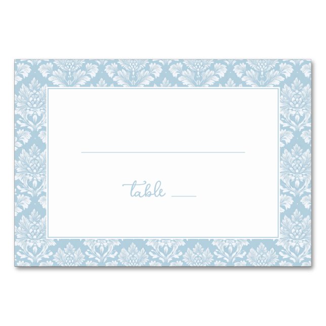 Tarjeta De Mesa Damasco Azul Claro Elegante (Anverso)