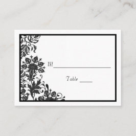 Tarjeta De Mesa Damasco floral blanco y negro | Llanura Personaliz