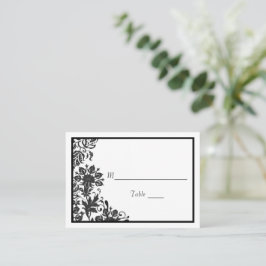 Tarjeta De Mesa Damasco floral blanco y negro | Llanura Personaliz