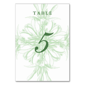 Tarjeta De Mesa Damasco floral blanco y verde de menta