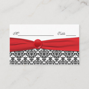 Tarjeta De Mesa Damasco negro con placas rojas de amapola