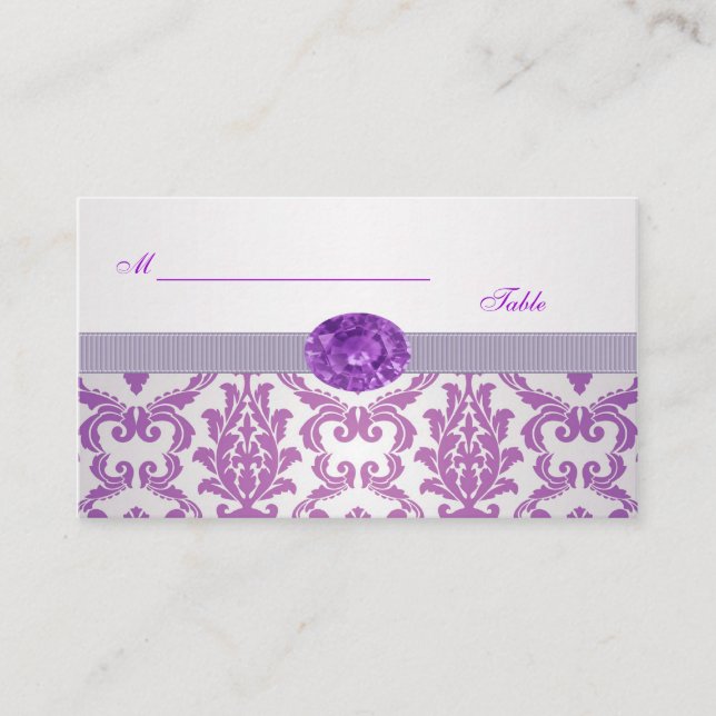 Tarjeta De Mesa Damasco púrpura, Boda de imagen de amethyst Tarjet (Anverso)