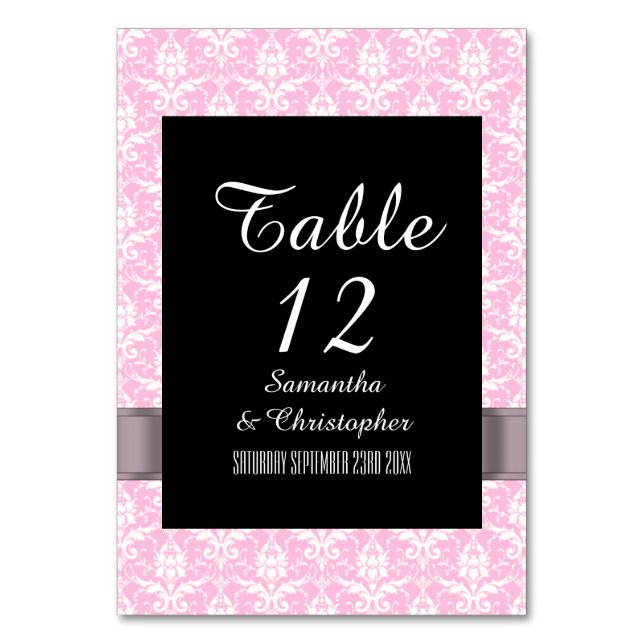Tarjeta De Mesa Damasco rosa y blanco (Anverso)