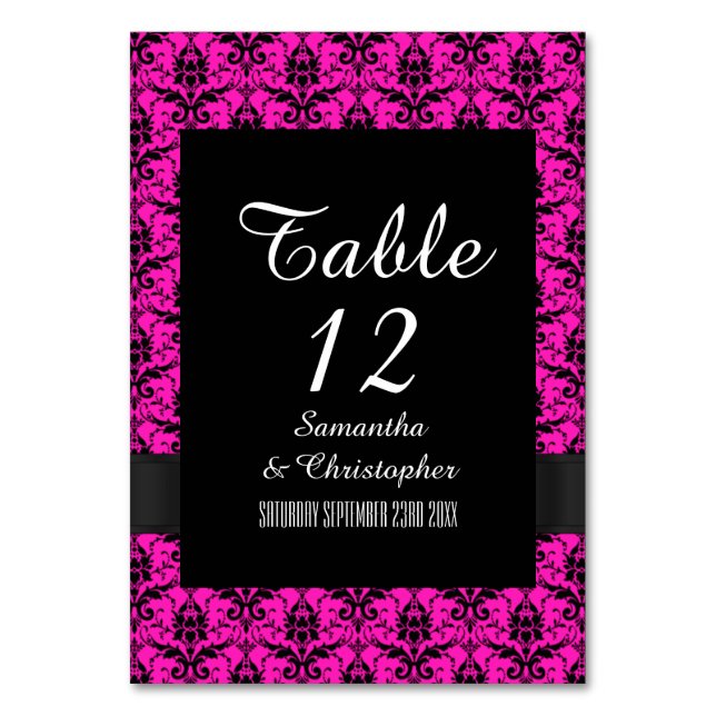 Tarjeta De Mesa Damasco rosa y negro (Anverso)