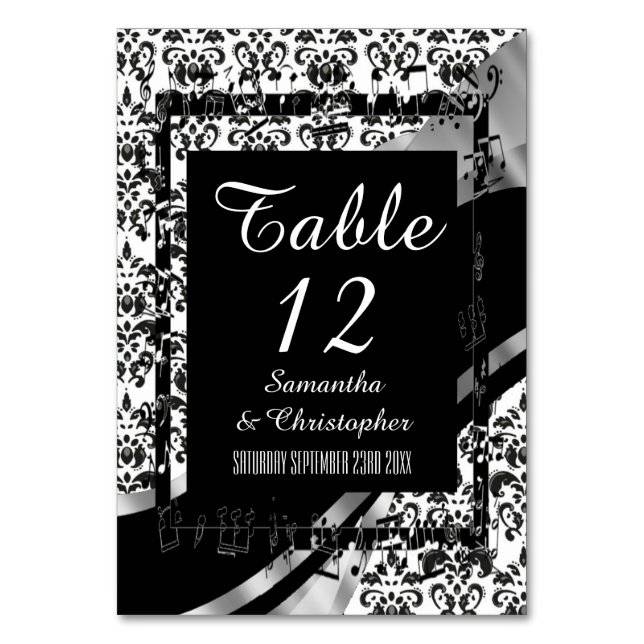 Tarjeta De Mesa Damasco tradicional y negro (Anverso)