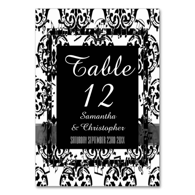 Tarjeta De Mesa Damasco tradicional y negro (Anverso)
