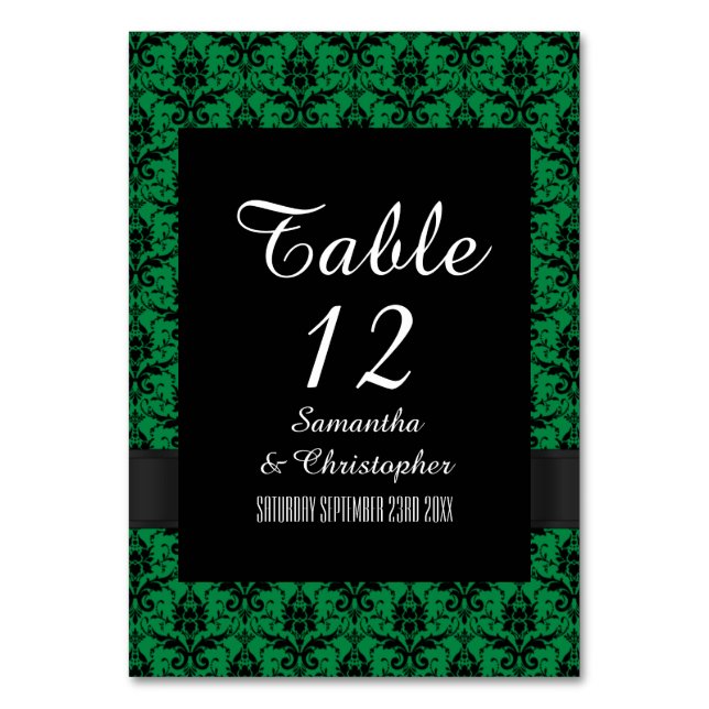 Tarjeta De Mesa Damasco verde y negro (Anverso)