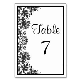 Tarjeta De Mesa Damero Floral Blanco y Negro | Boda Personalizada